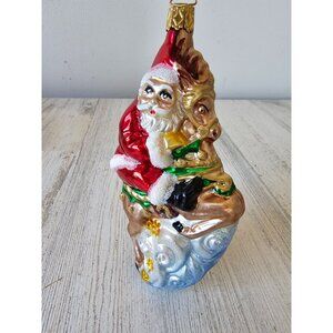 Vintage inge glas Santa reindeer glitter ornament glass claws tree